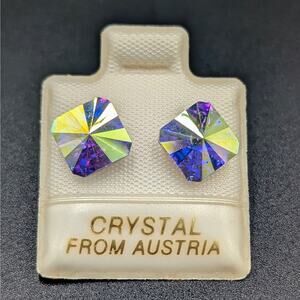 Vintage Austrian Crystal Stud Earrings Aurora Borealis Faceted Earrings